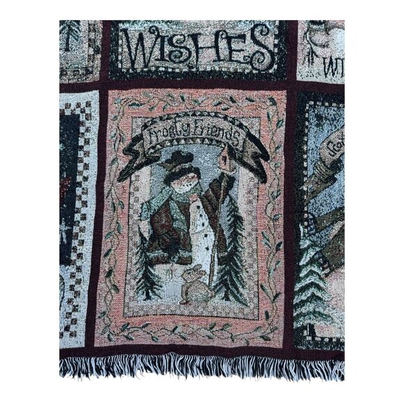 Snowman Winter Tapestry Throw Blanket 58" X 41" Woven Fringed Edges Christmas De - Picture 9 of 11
